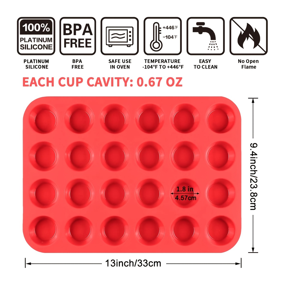 1pc Red 12 Cup Silicone Muffin Pan, Mini Cupcake Tray, Large Round