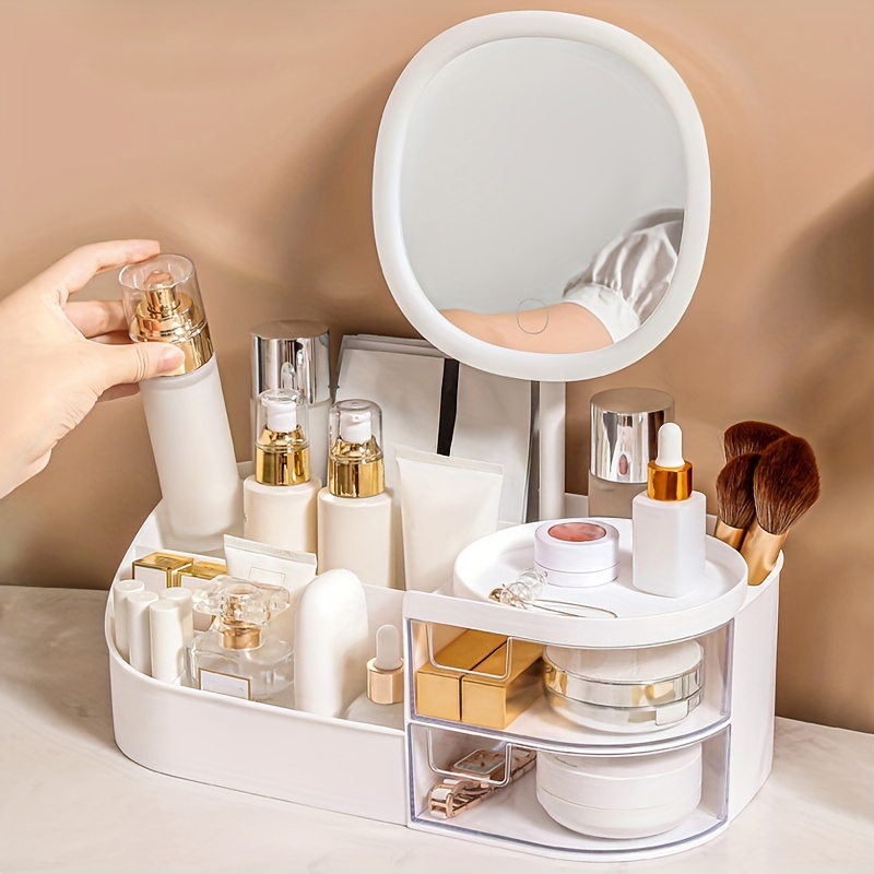 Led Mirror Makeup Organizer Makeup Storage Box For Cosmetics - Temu
