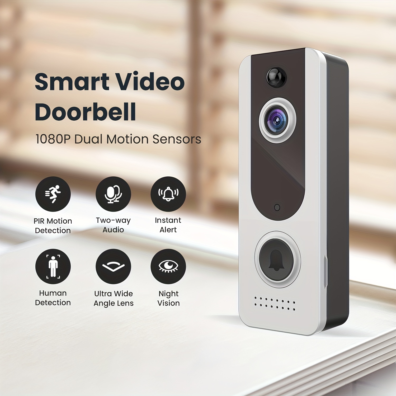 Video Doorbell Camera HD WiFi Doorbell Wireless Motion Detector Audio  Speaker