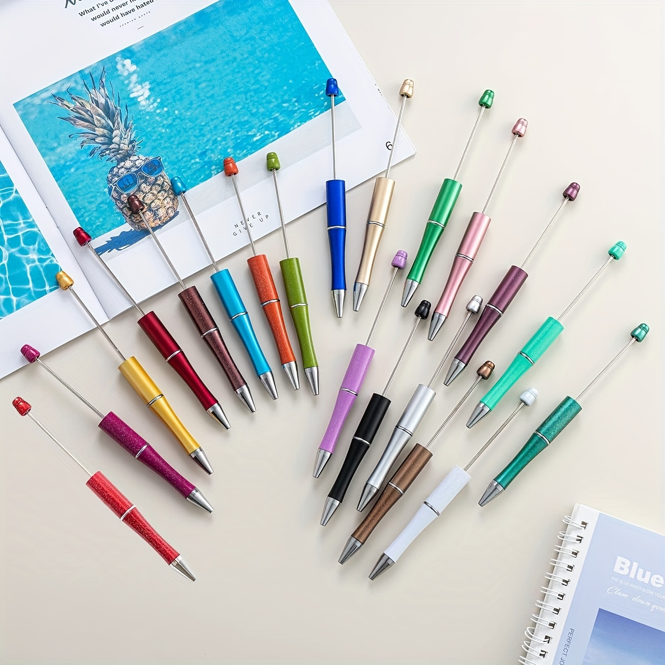 Beadable Pen Slim Ballpoint Pens Include 20 Bead Pens 40 Black Refills And  240 Bright Spacer Beads For Students Office