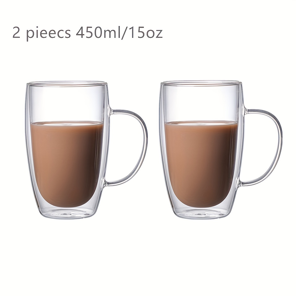 COMOOO Tazas de café de vidrio de doble pared con asas, tazas de capuchino  de doble pared, 12 onzas de juego de 2 tazas de té de café, vasos