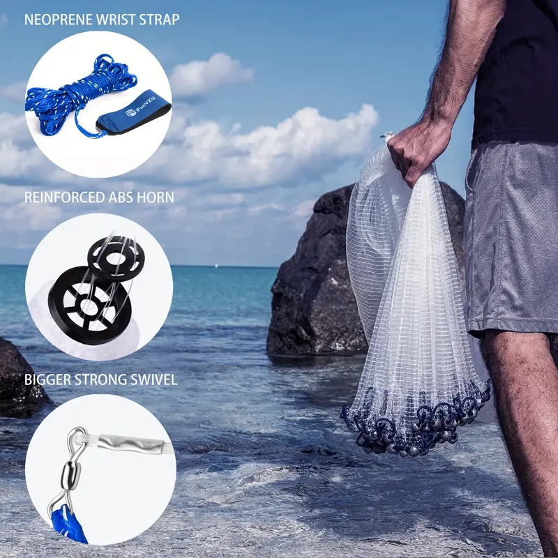 Automatic 1.2x2.4M Fishing Cast Nets With Sinker Or Without Sinker