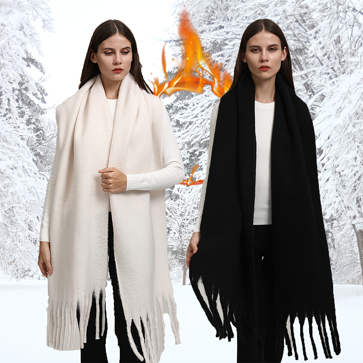 Temu Women's Winter Faux Cashmere Thickened Warm Fringe Scarf, Free  Shipping On All Orders