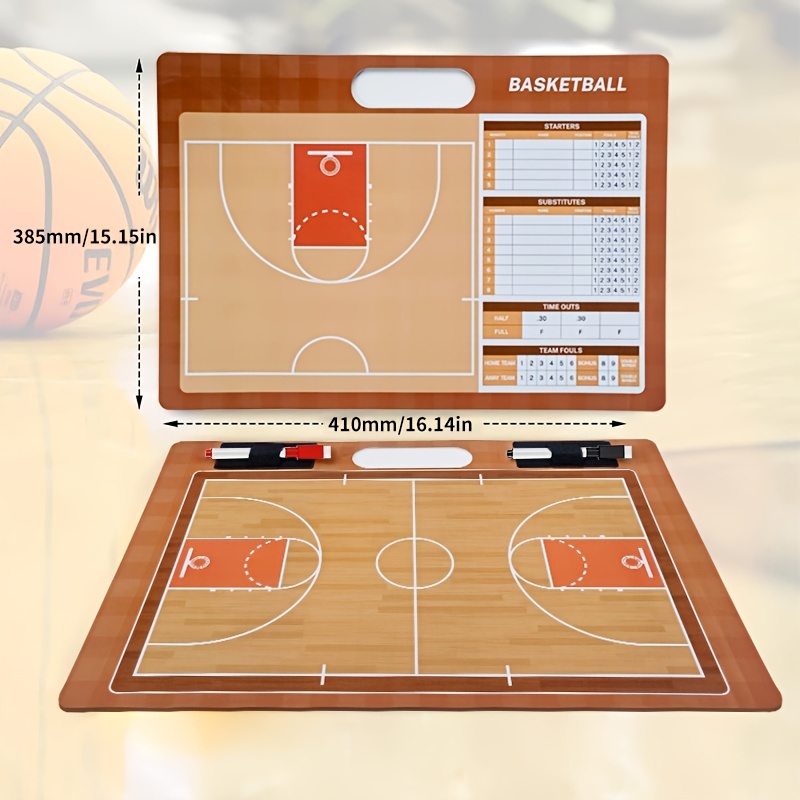 Portapapeles de entrenador de baloncesto, reutilizable, borrado en seco,  pizarra blanca con diagrama de cancha completa, 9 x 12 pulgadas, diseño de