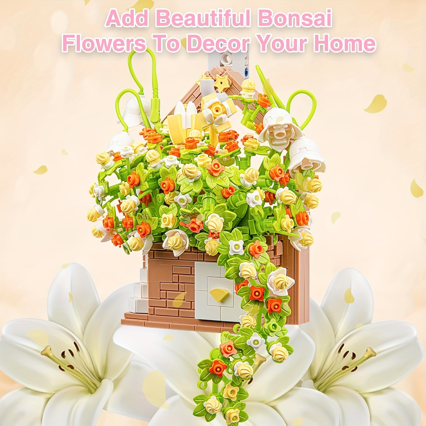Flower Bouquet Building Kit Bonsai Rose Flowers Basket - Temu
