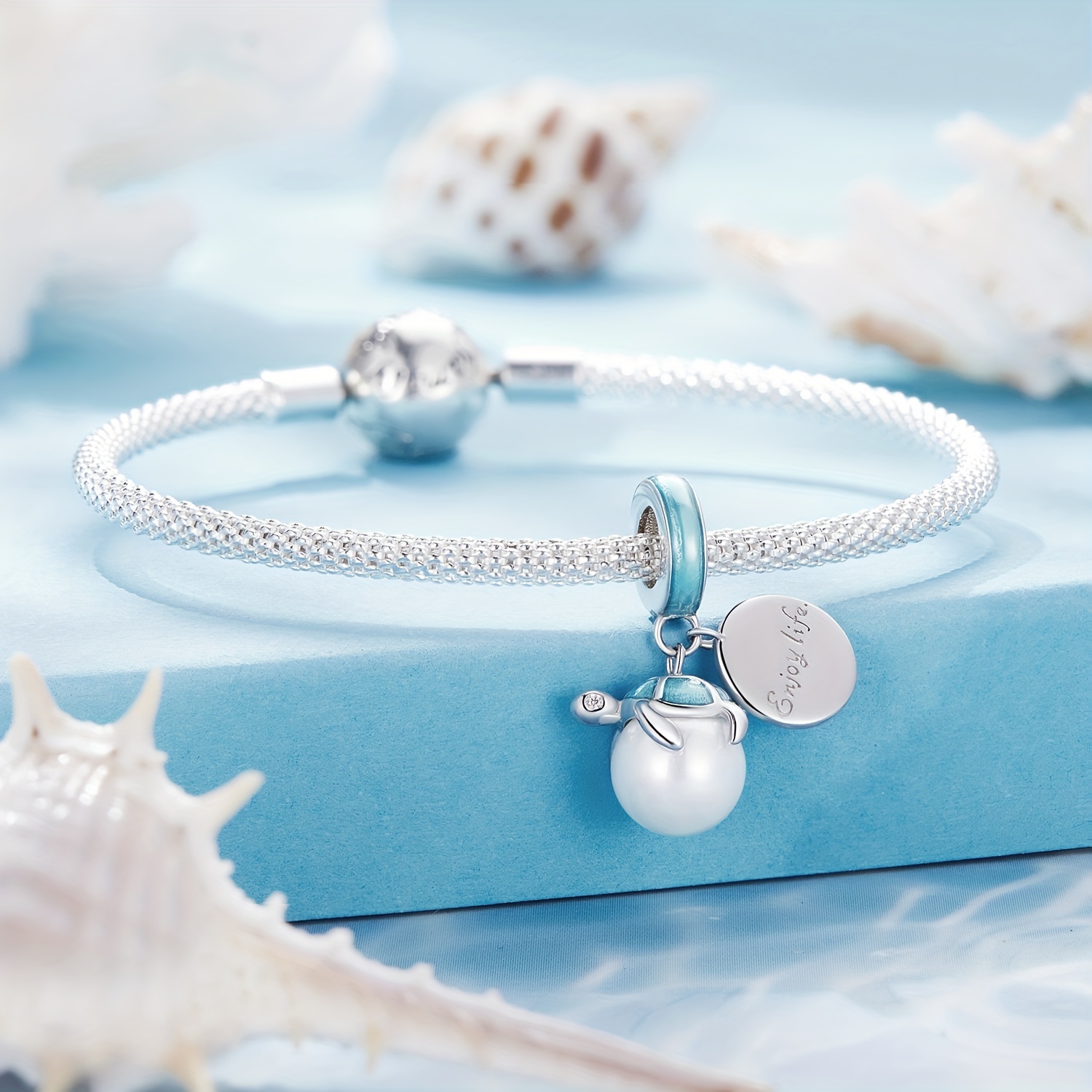 PANPOKI 925 Silver Turtle Tag Pendant Charms Ocean Series
