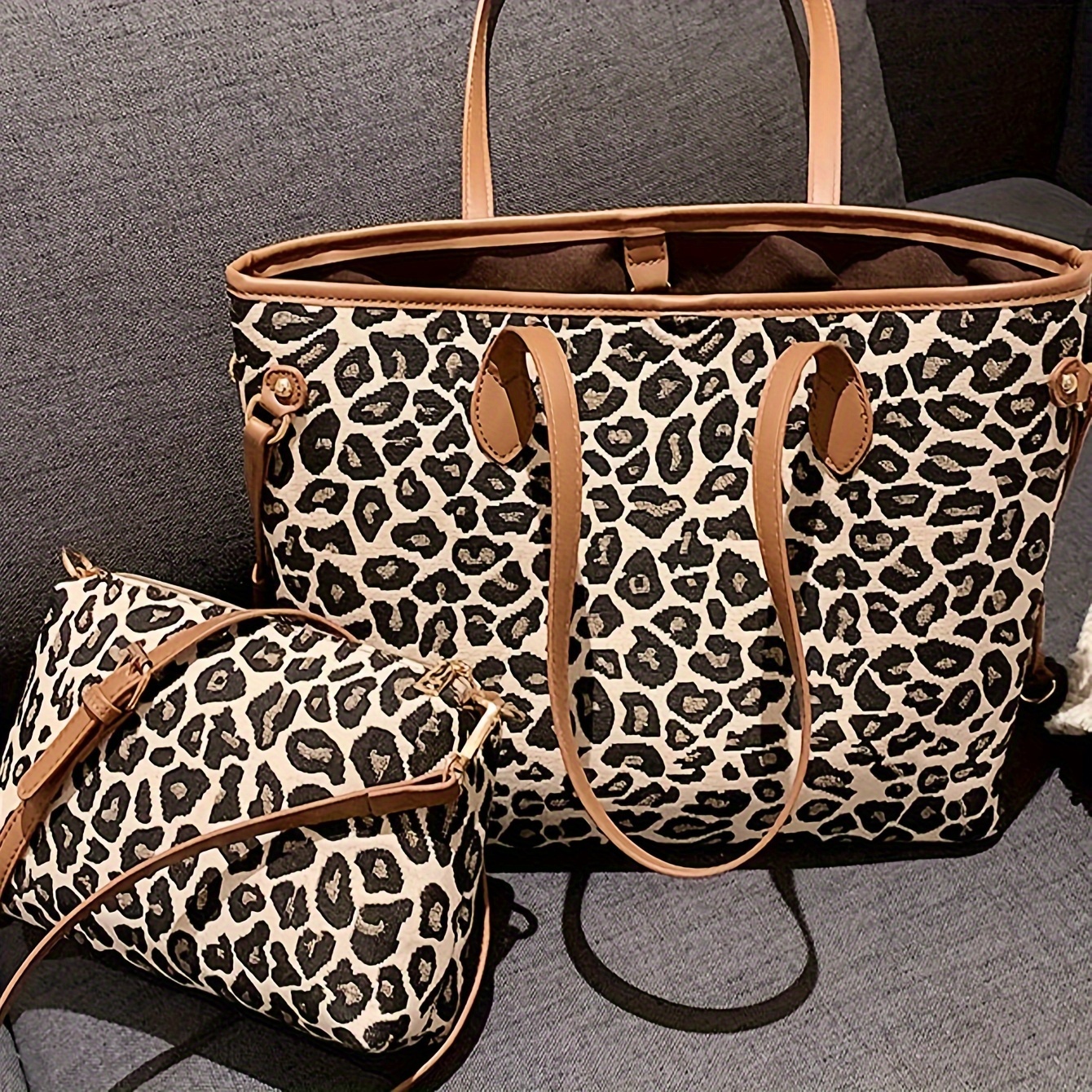 Large leopard print deals tote bag