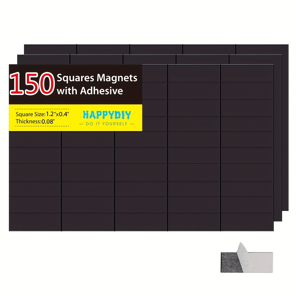 

150pcs Self Adhesive Magnetic Squares (each 1.2" X 0.4") - Flexible Sticky Magnets - Peel & Stick Magnetic Sheets - Tape Is Alternative To Magnetic Stickers, Magnetic Strip And Roll