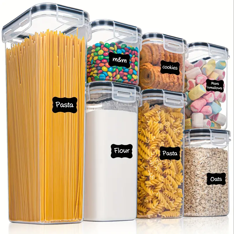 Multifunctional Airtight Food Storage Containers Set With Lids, Bpa Free Plastic  Kitchen And Pantry Organization Canisters For Cereal Flour, Sugar, With  Labels, Home Supplies - Temu