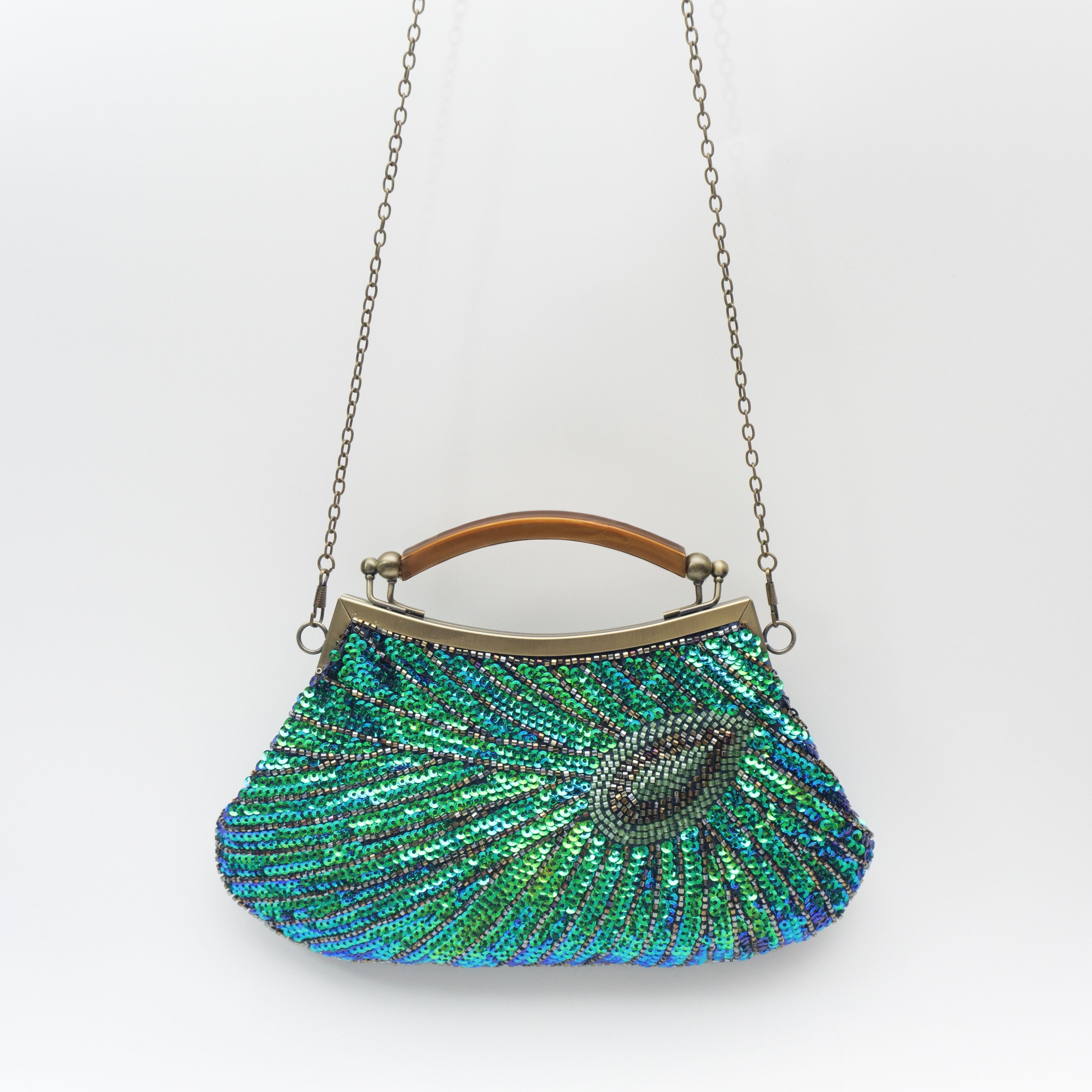 Vintage Sequin Peacock Clutch Bag, Antique Beaded Evening Handbag