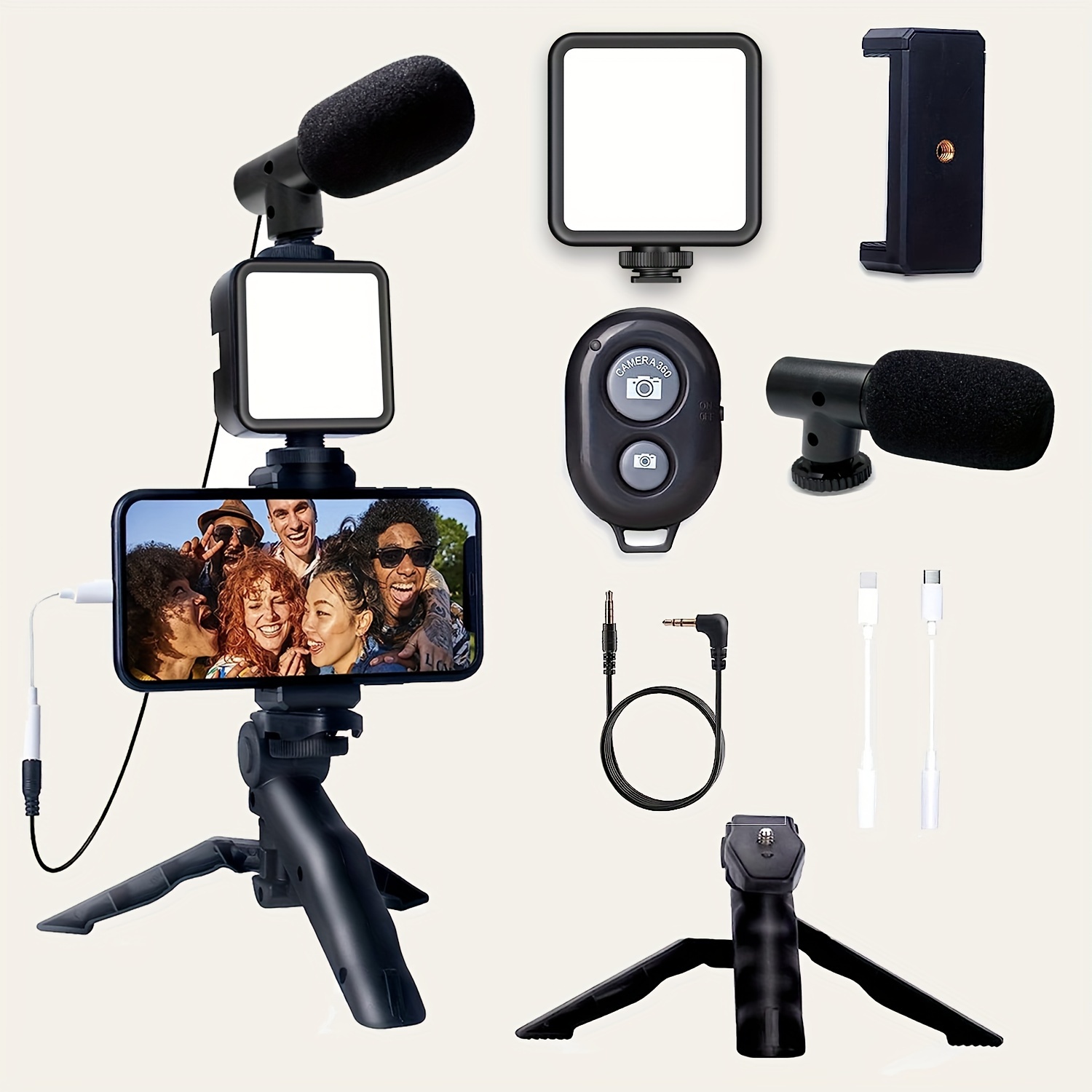 btfoor vlogging kit for iphone android with tripod 36 led light youtube starter kit with mini microphone for live stream video calls vlogging youtube instagram tiktok details 0