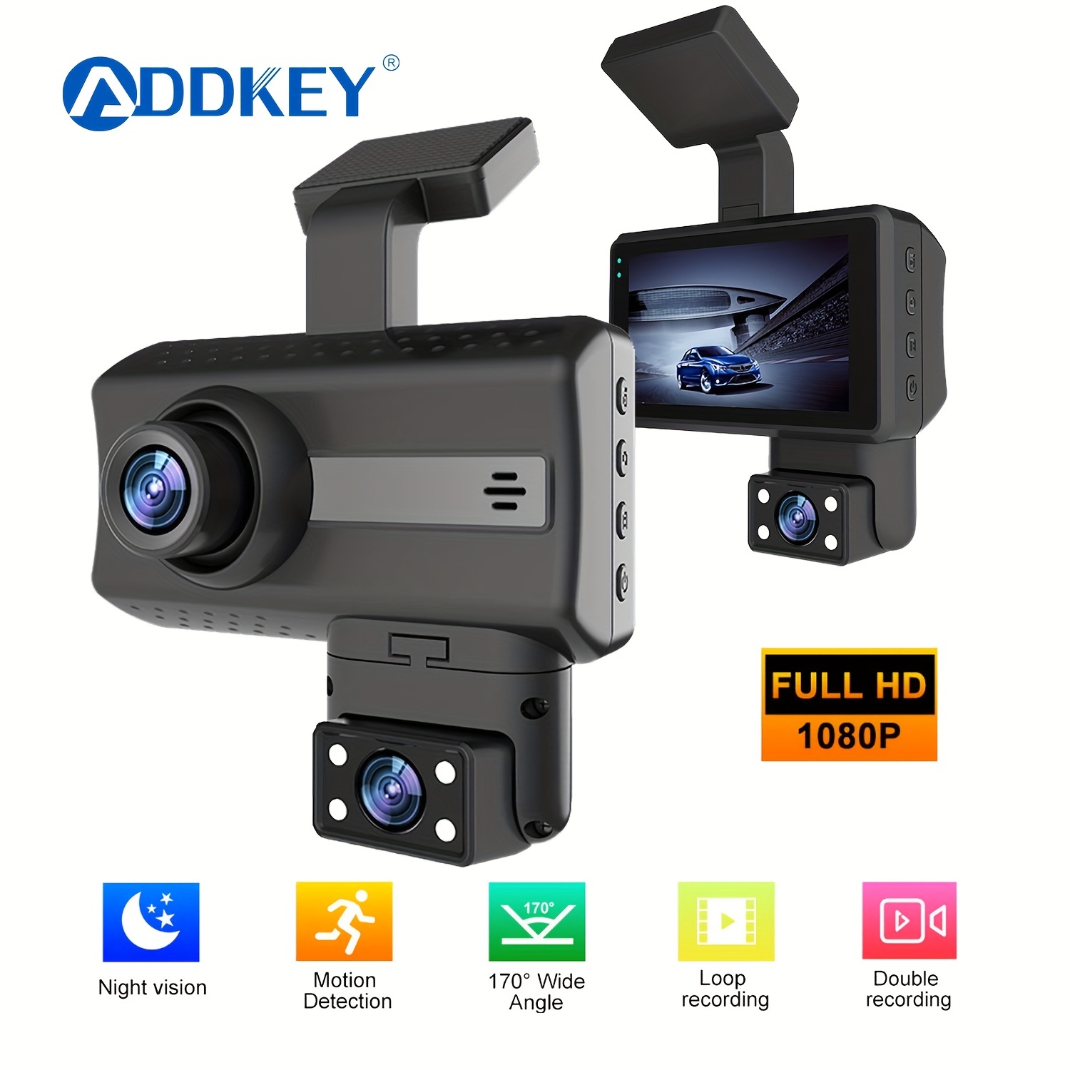 Dash Cam für Autos, vorne und innen, 1080P Dual-Kamera mit IR-Nachtsicht,  Loop-Aufnahme, Auto-DVR-Blackbox mit 2-Zoll-IPS-Bildschirm - Temu Germany