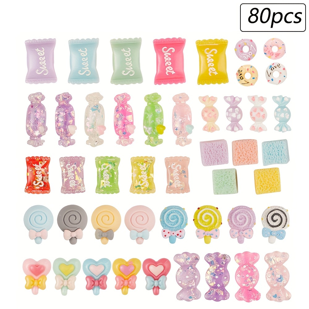 100pcs Mixed Candy Sweets Slime Charms Set Cute Resin Flatback Slime Beads  Making Supplies For Diy Scrapbooking Crafts, Assorted Colors And Shapes