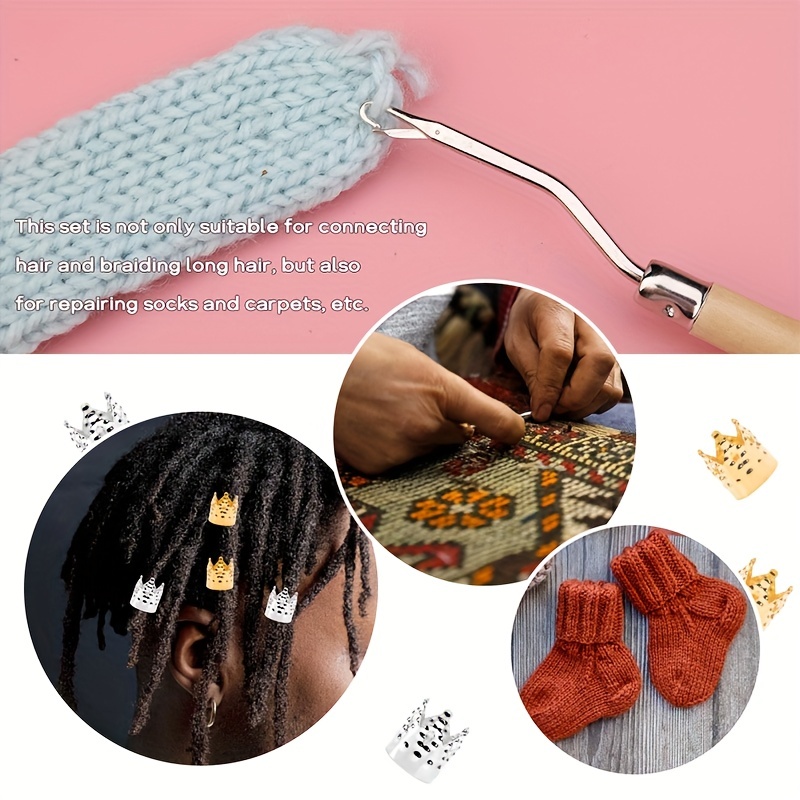 1set Dreadlock Crochet Hook, 3 Dreadlock Crochet Needle (0.75mm), 5  Different Size Bent Latch Hook, Crochet Needle For Hair Braiding With 40  Dreadlock