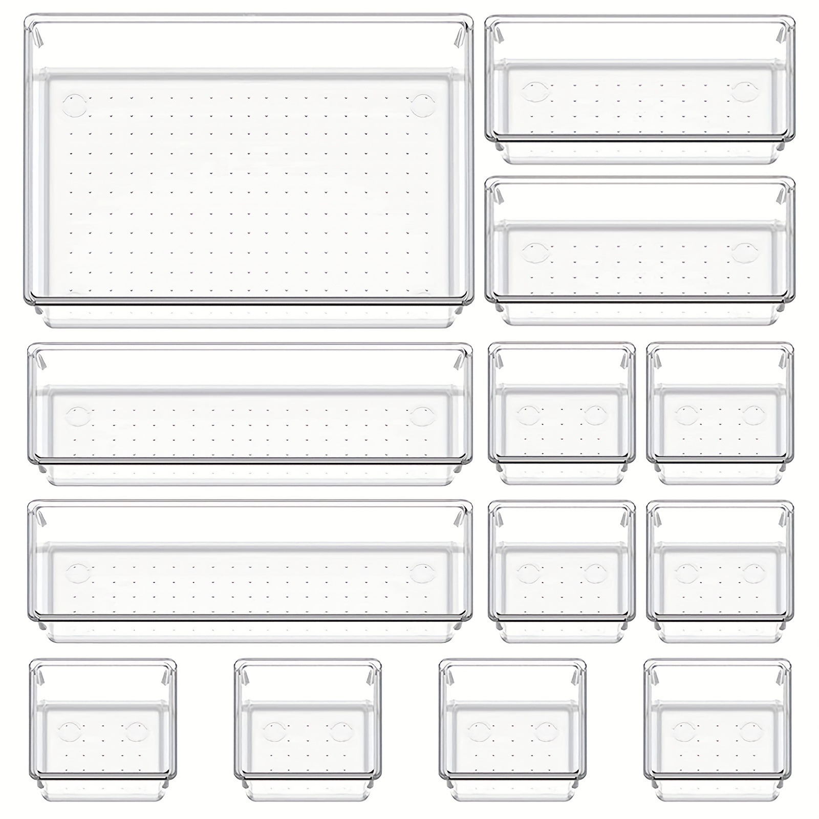 13 Pcs Utensil Desk Drawer Organizers Clear Plastic Storage Bins Tray Dividers