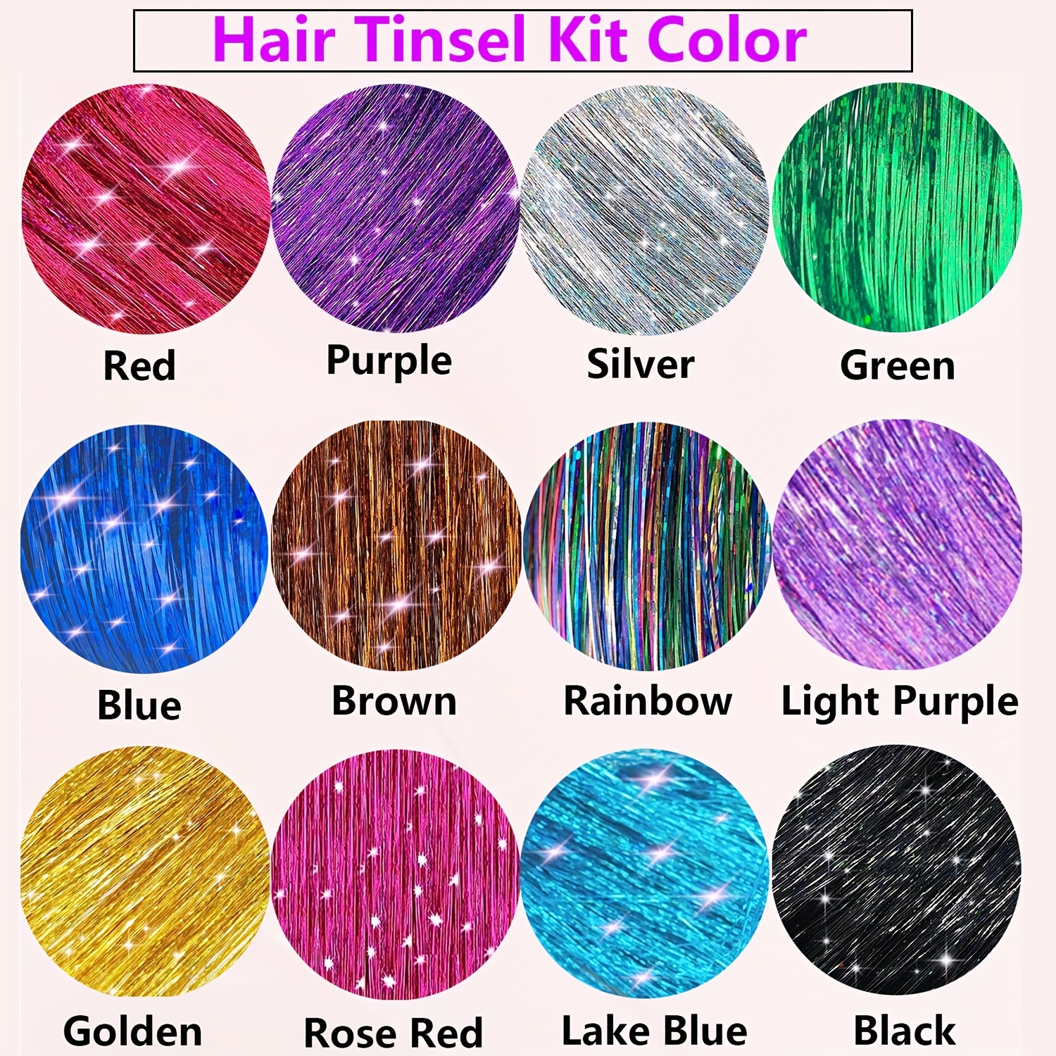 Hair Tinsel Kit (48 Inch, 18 Colors, 4320 strands), Tinsel Hair Extensions  with Tools， Heat Resistant Fairy Hair Tinsel Kit for Women Girls Hair
