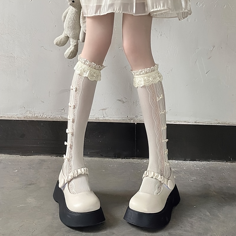 Bow Cut-Out Lace Knee High Socks