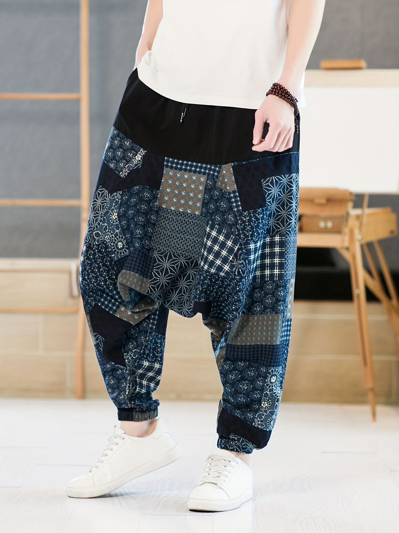 Pantalones holgados de moda para hombre con bloque de color