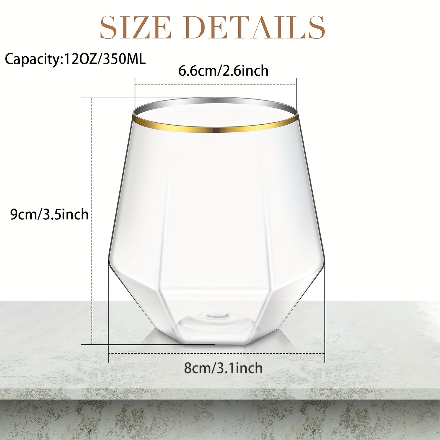 PERFECT SETTINGS 12 oz. 2-Line Gold Rim Clear Disposable Plastic