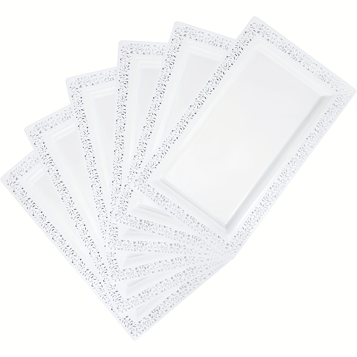 Posh Setting Bandeja de plástico blanco para servir con borde dorado,  bandejas desechables para servir y bandejas pesadas de 13.75 x 6 pulgadas