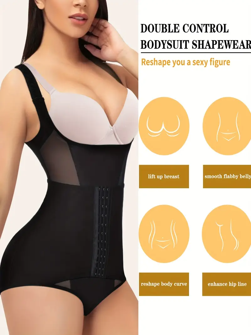 Contrast Mesh Tight Bodysuit, Tummy Control Butt Lifting Open Bust Body  Shaper, Women's Underwear & Shapewear