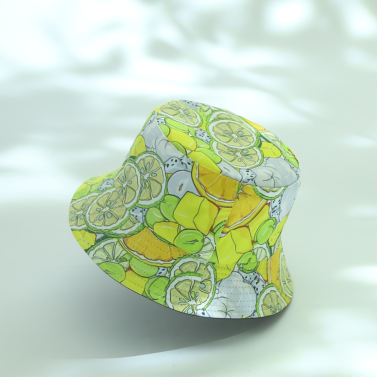 Yellow Lemon Print Reversible Bucket Hat for Women