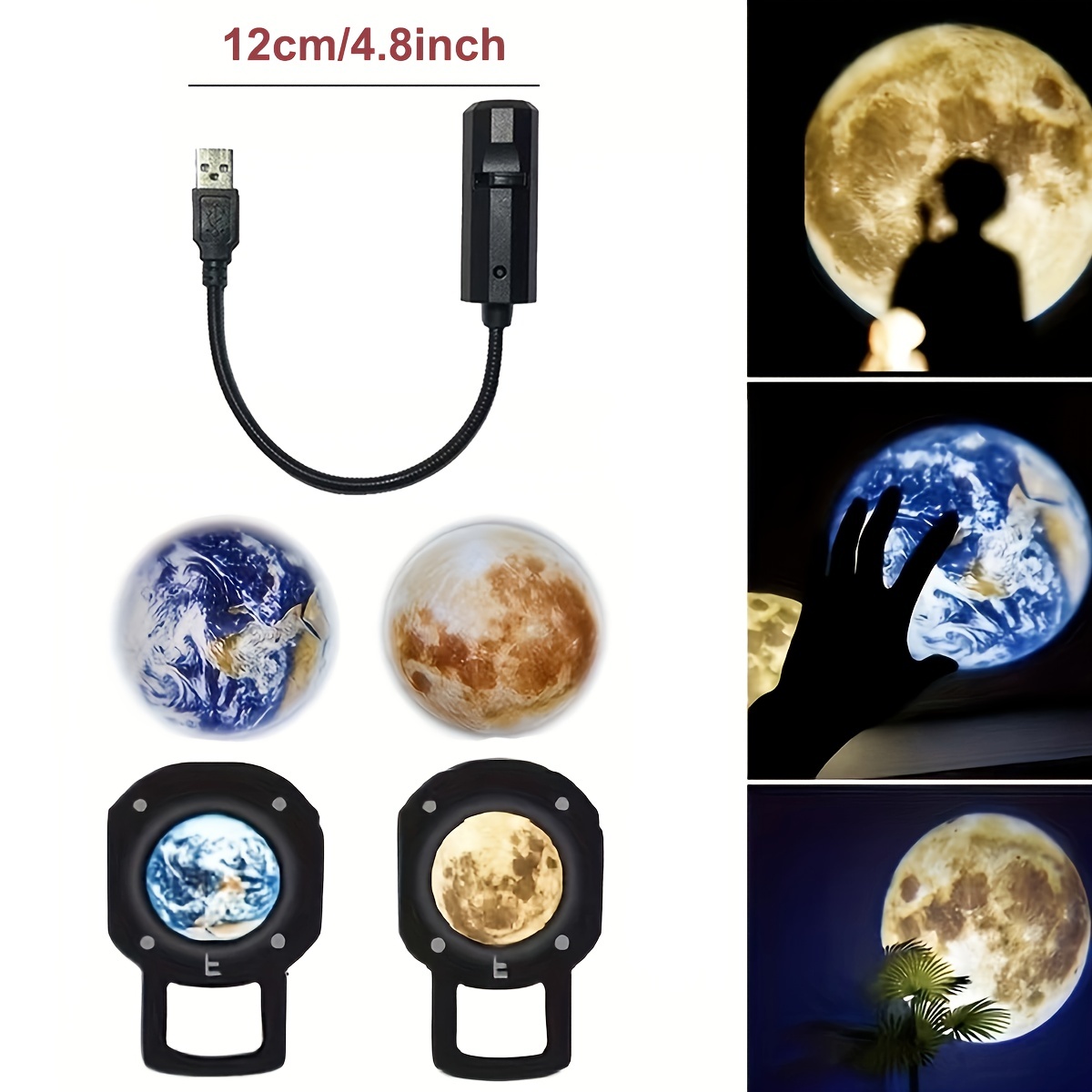 Moon Lamp Projector Night Light, 360 Degree Moon Projection Light USB  Powered Lighting, Romantic Moon Atmosphere Projector For Moon Fantasy  Lovers, Co