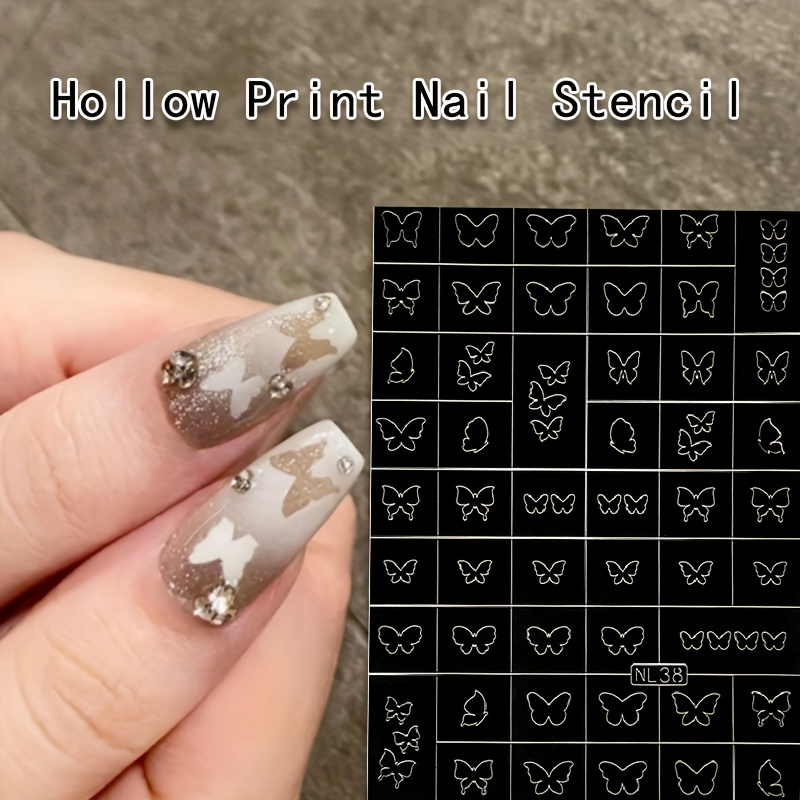 Nail Art Airbrush Stencils For Nails Heart Butterfly Bear Stars Hollow