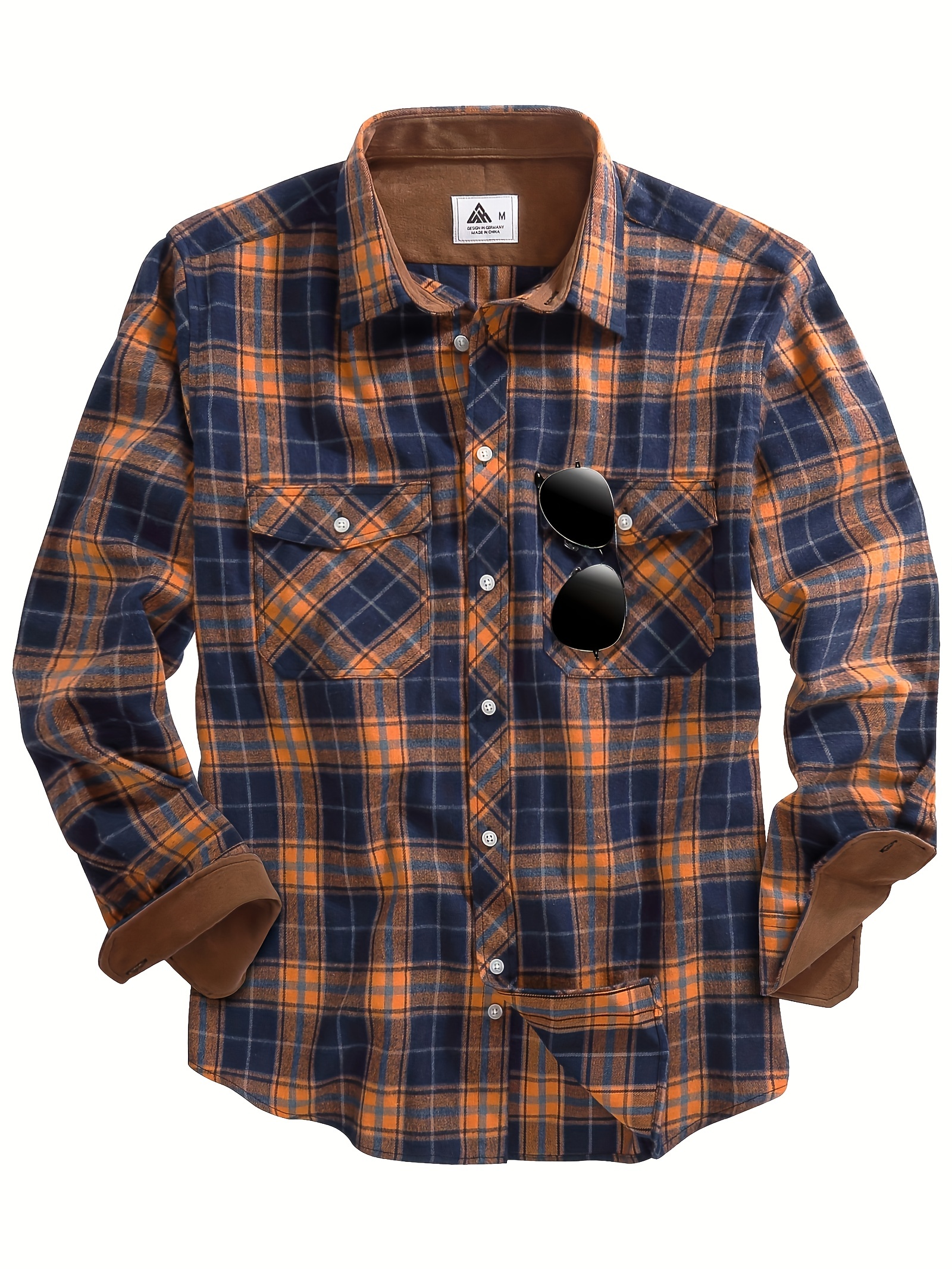 flannel plaid pattern mens retro thick long sleeve button up shirt with picket design fall winter