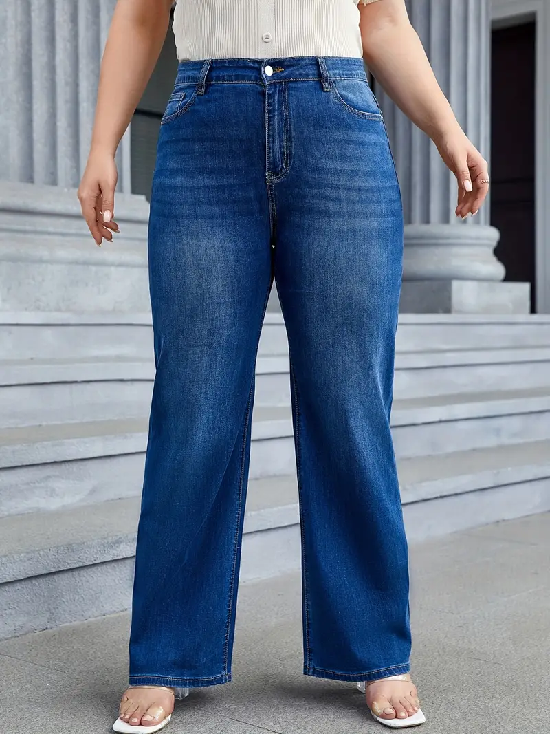 Plus Size Casual Jeans Women's Plus Washed Button Fly Medium