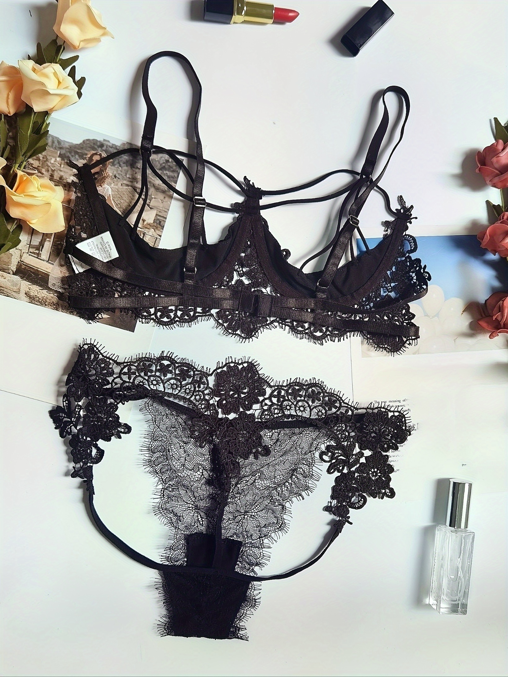 Sexy Floral Lace Lingerie Set With Open Bust Bra And Sheer Temu Australia 3397