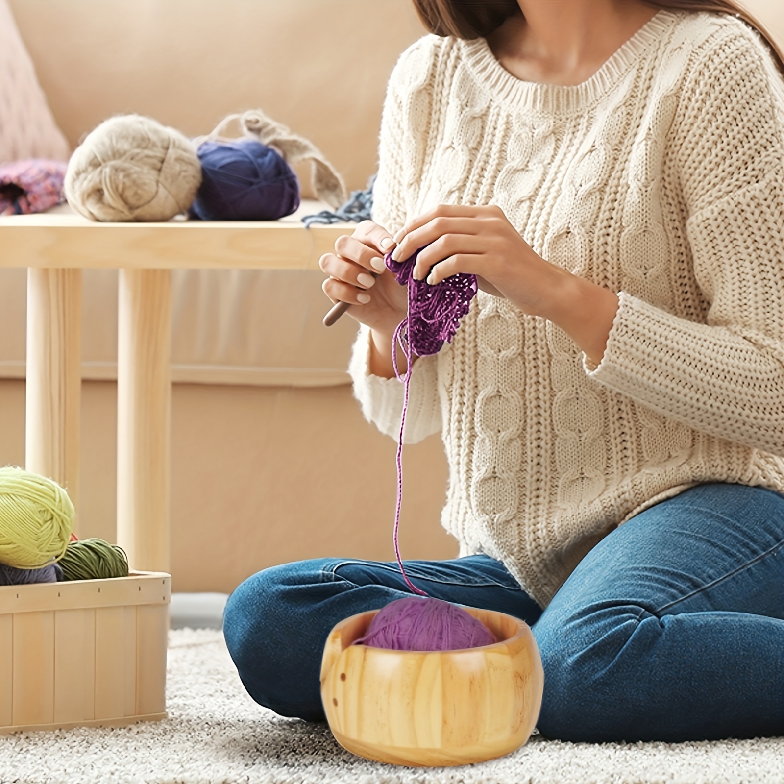 Yarn Bowl With Crafting Hole Knitting Crochet Tools Wool - Temu