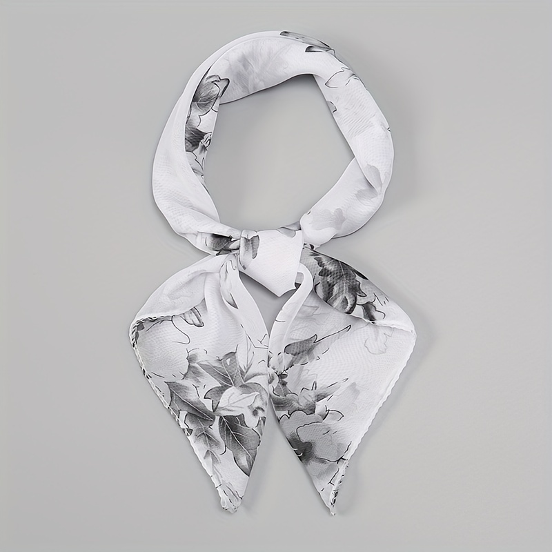 Flower Print Chiffon Scarf Square Shawl Casual Neckerchief