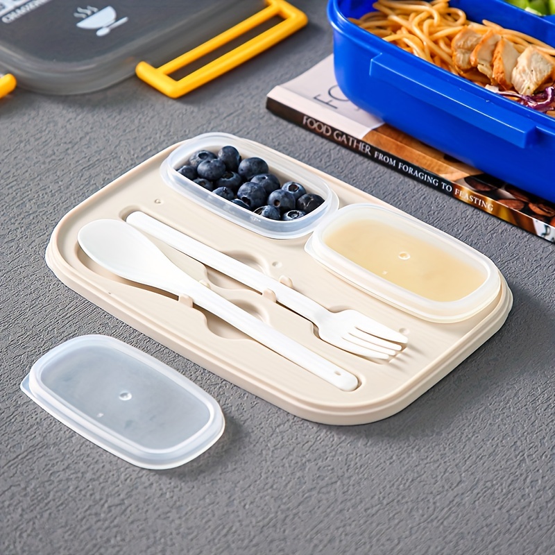 Lunch Box With Cutlery Set And Sauce Cups Microwave Safe - Temu
