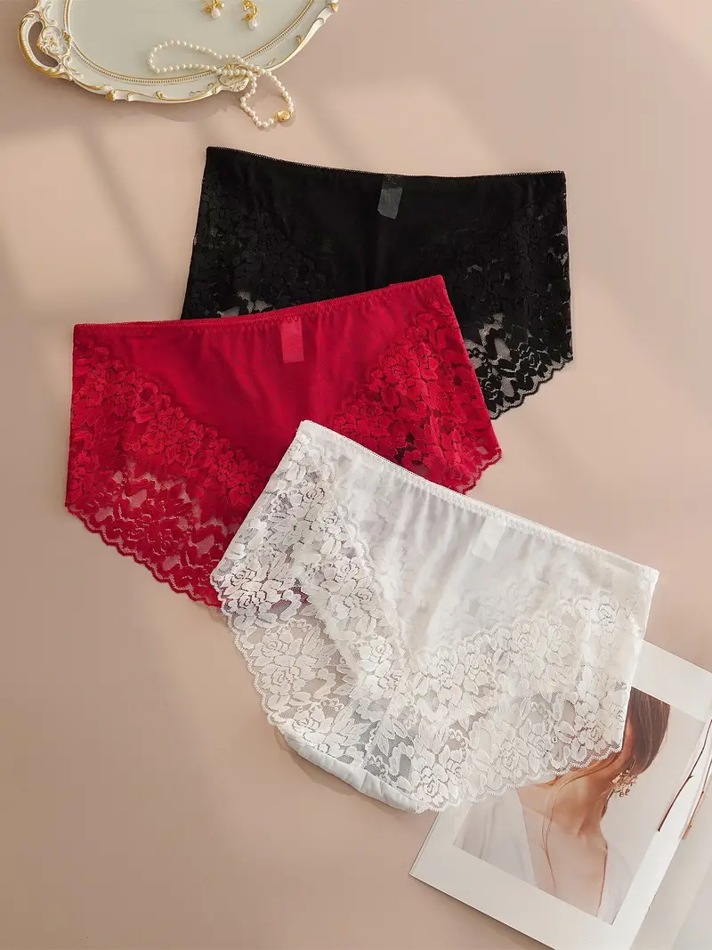 Plus Size Contrast Mesh Solid Underwear Panties Women's Plus - Temu