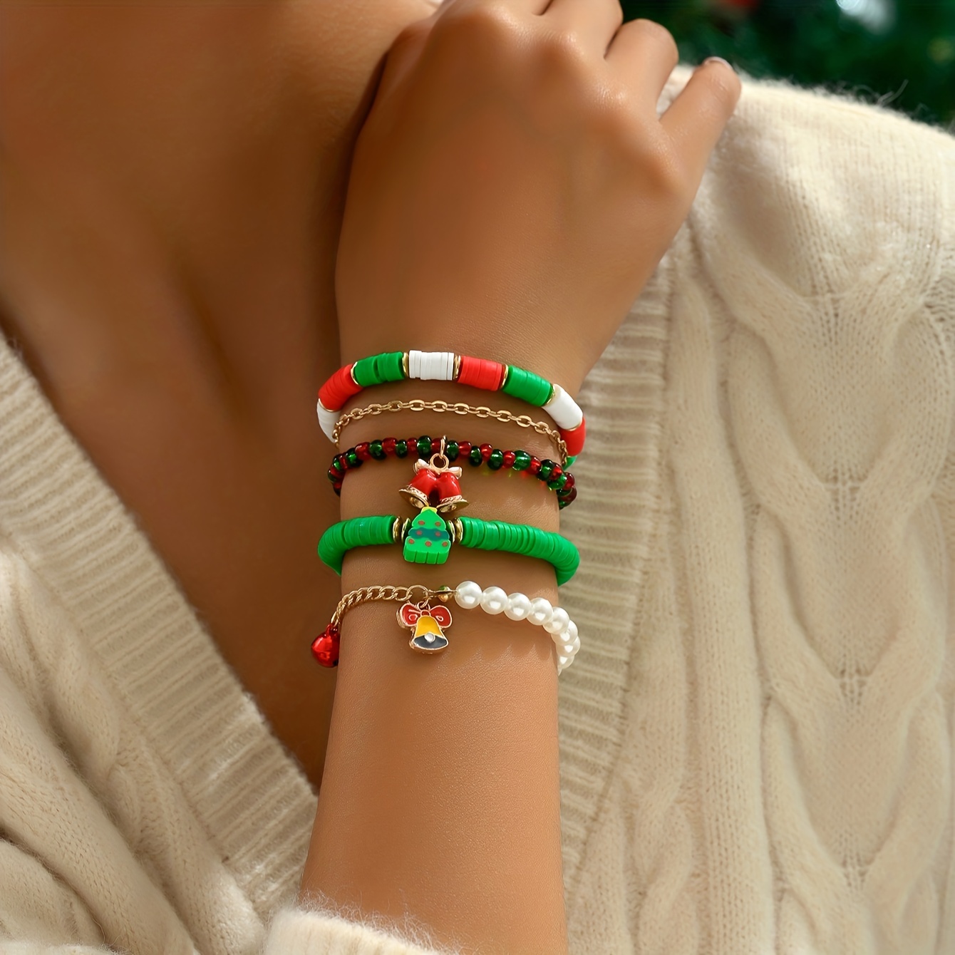 3pcs Colorful Soft Clay Beads Beaded Bracelet Set Stackable Hand String Xmas Gift,Temu