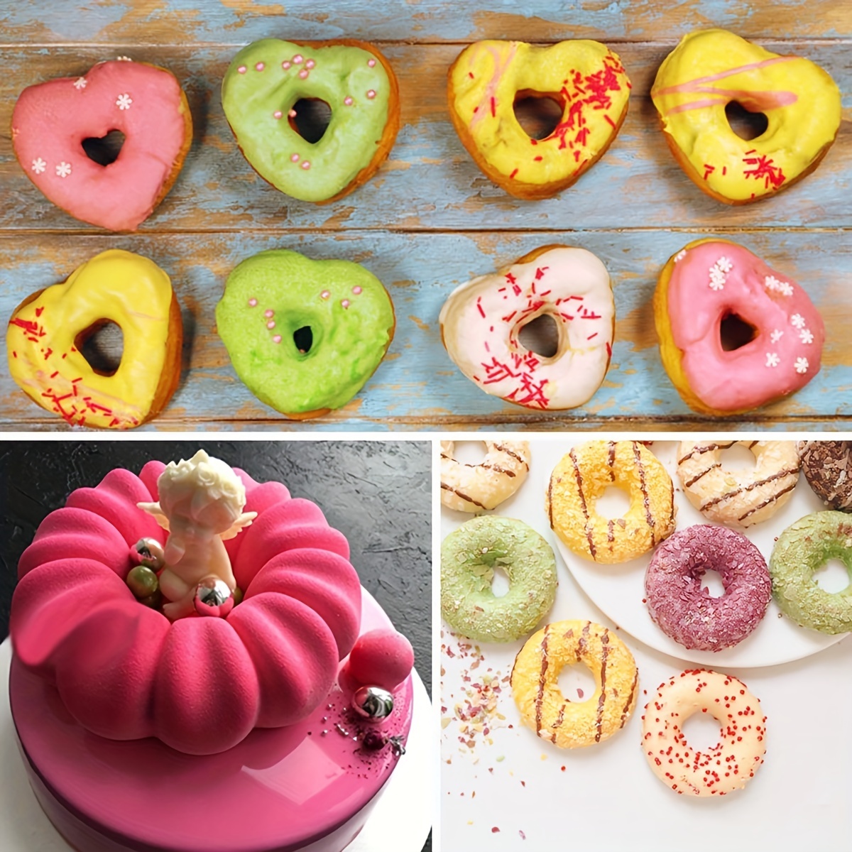 3 Pcs Silicone Cake Moulds, Doughnut Maker Silicone Baking Tray Cupcake  Muffin Molds Mini Cake Pan