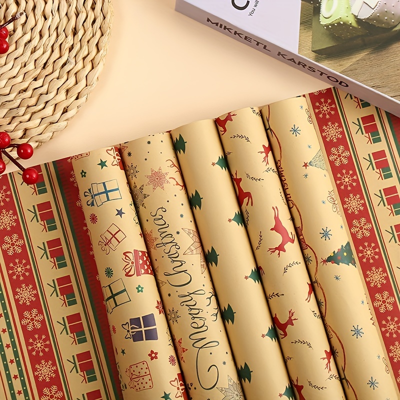 Retro Christmas Kraft Paper Wrapping Paper Cute Cartoon - Temu