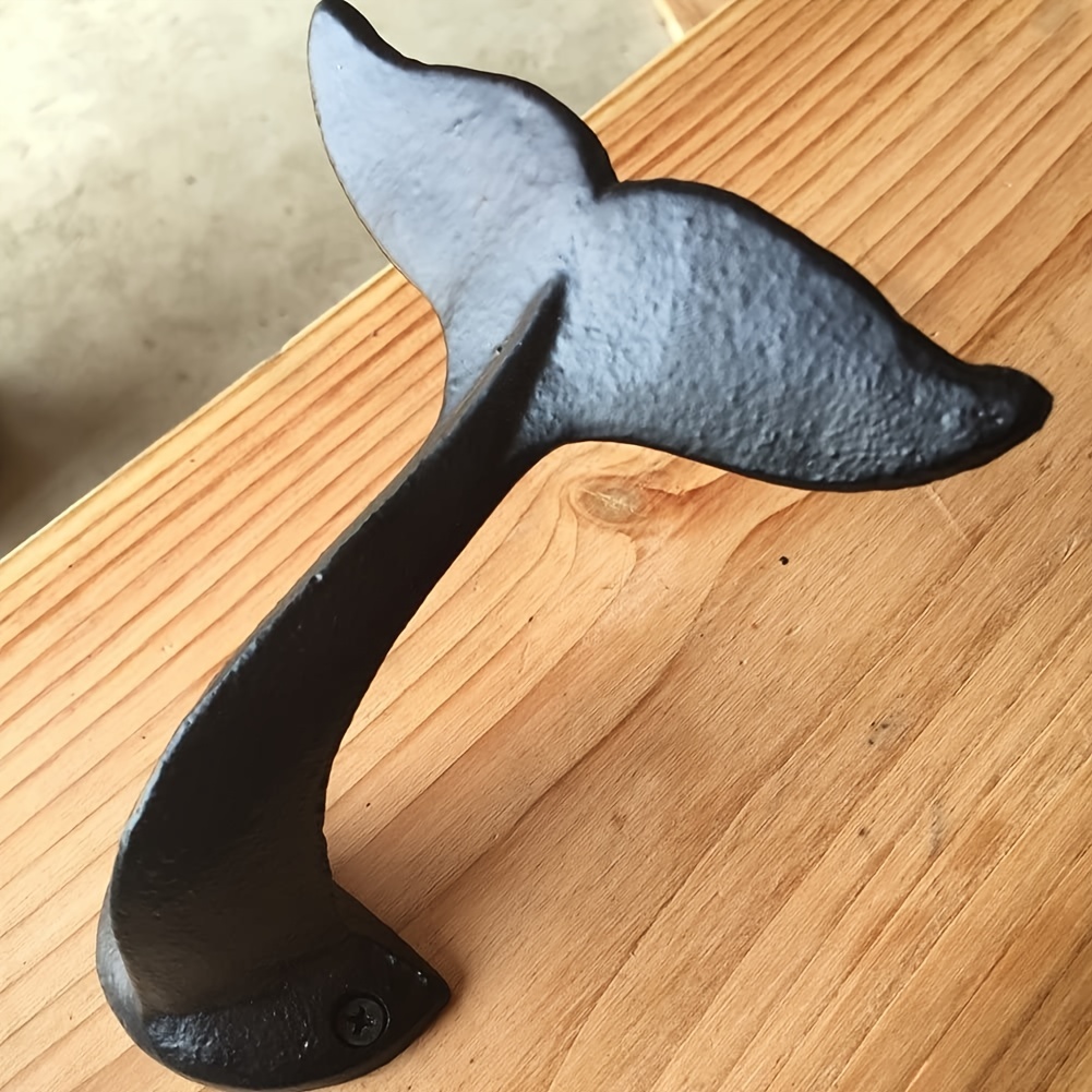 Metal Whale Tail Wall Hook in Black - Nautical Wall Hook Whale