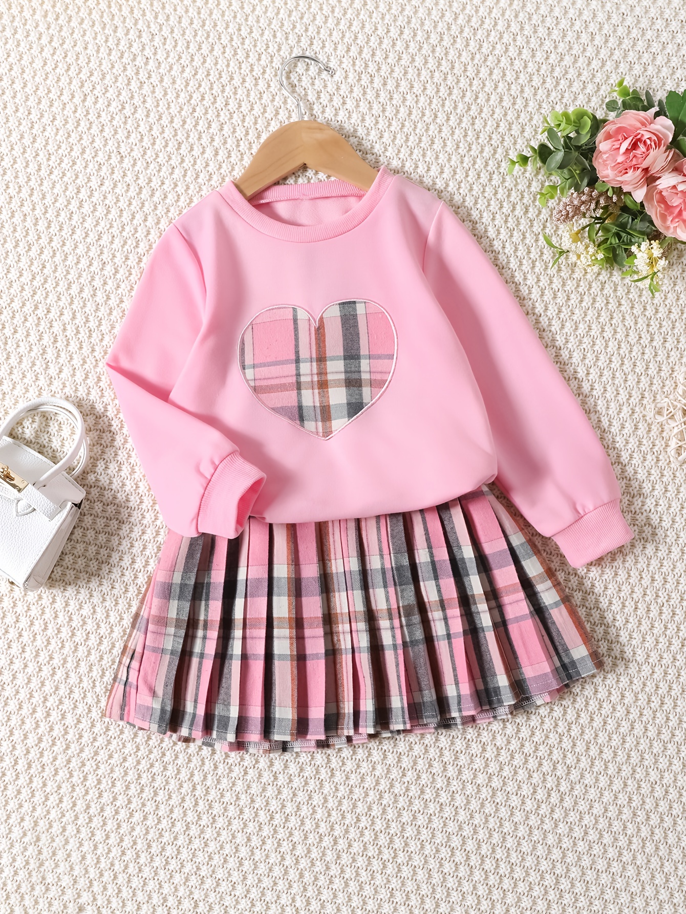 Girls' Preppy Style Outfits Butterfly Print Top Plaid - Temu