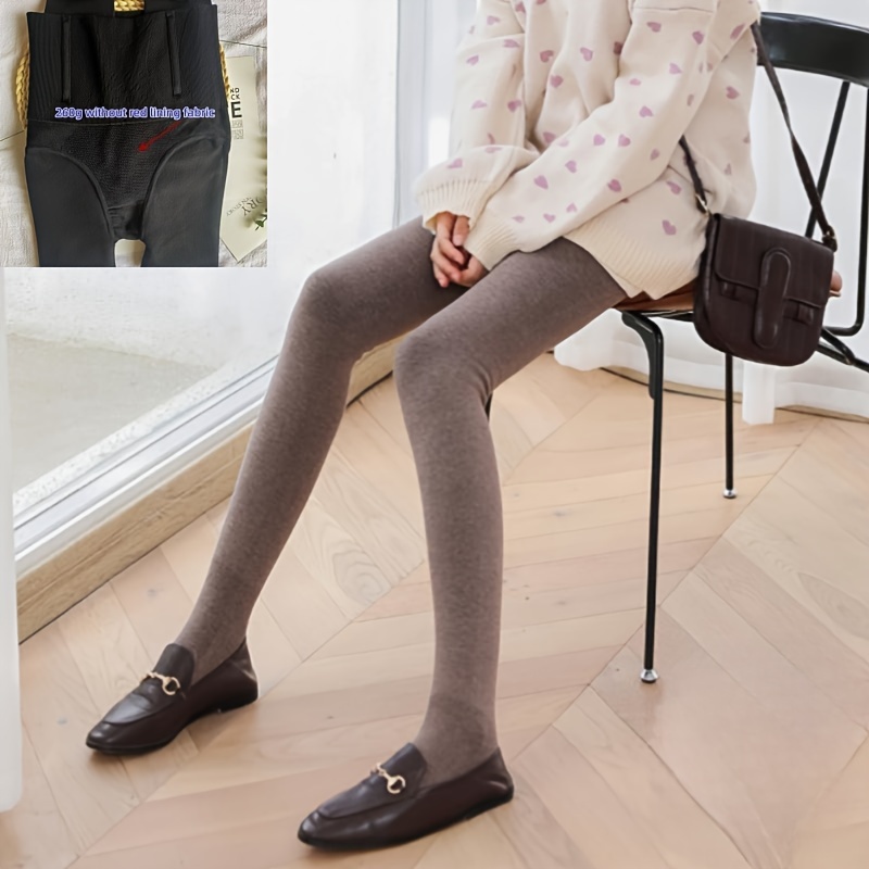 Women's Fleece Lined Tights Thermal Pantyhose Winter Warm High Waisted  Opaque Leggings with Tummy Control Top