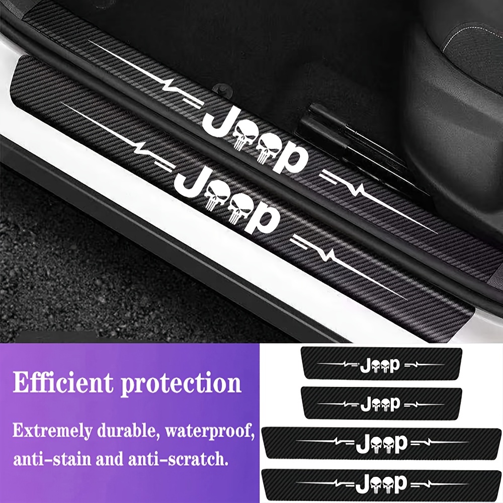 4pcs Carbon Fiber Interior Door Threshold Anti Scratch Stickers Tape Waterproof Decals for JEEP