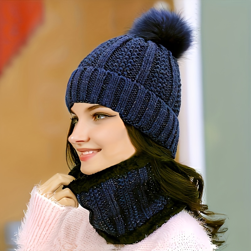 Solid Color Textured Twist Knitted Hat Neck Cover Ear - Temu