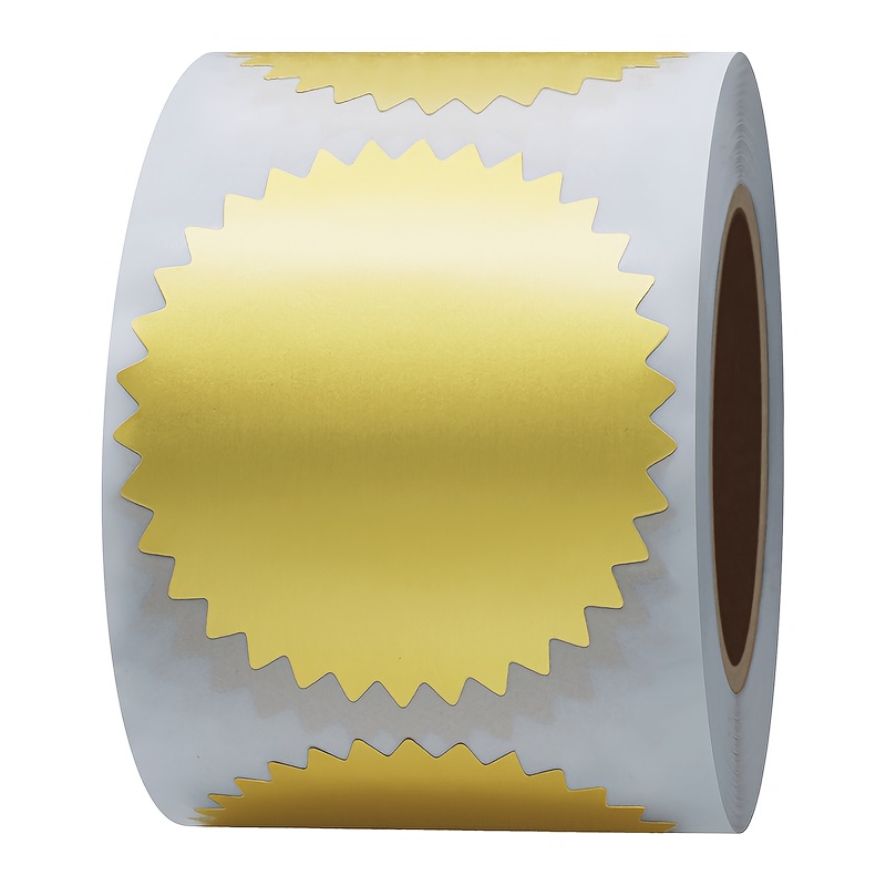 1 roll 300 sheets 51mm golden aluminum foil gear shape medal certificate use adhesive label sticker roll 40mm tube core golden aluminum foil material 2 inch serrated shape specification label