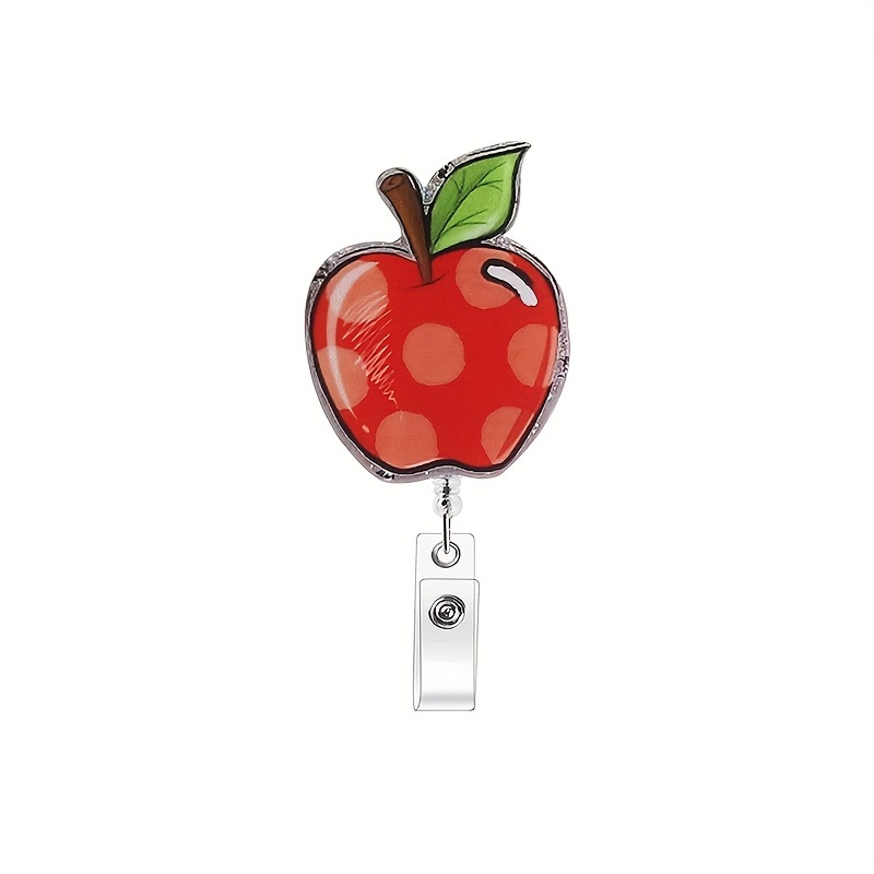 Awesome Apple Badge Reel Retractable Food ID Holder Fruit Teacher Name Tag  Clip
