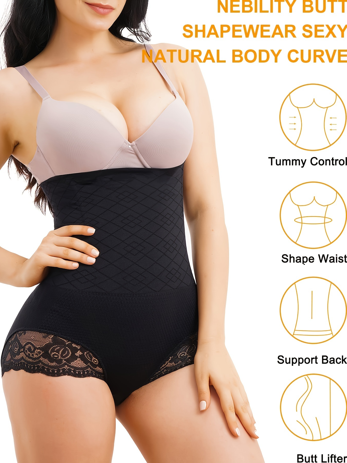 Nebility Women Butt Lifter Shapewear Hi-Waist Double Tummy Control