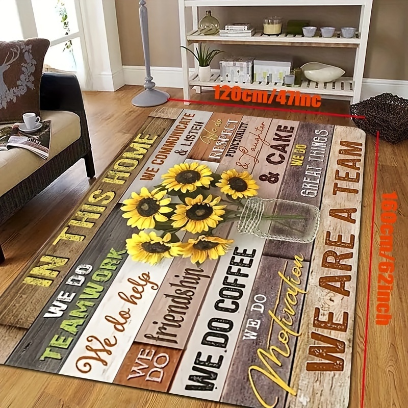 1pc Sunflower Print Anti-slip Kitchen Rug