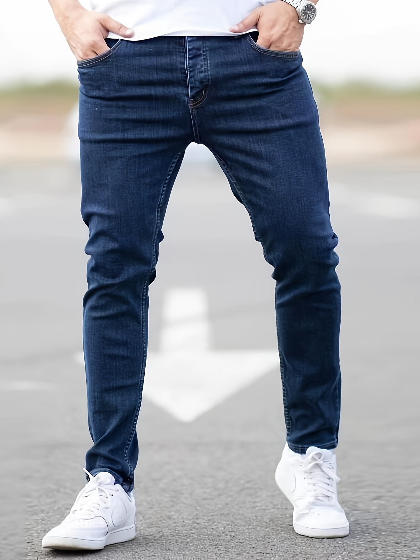 Men's Casual Skinny Jeans Chic Street Style Medium Stretch - Temu