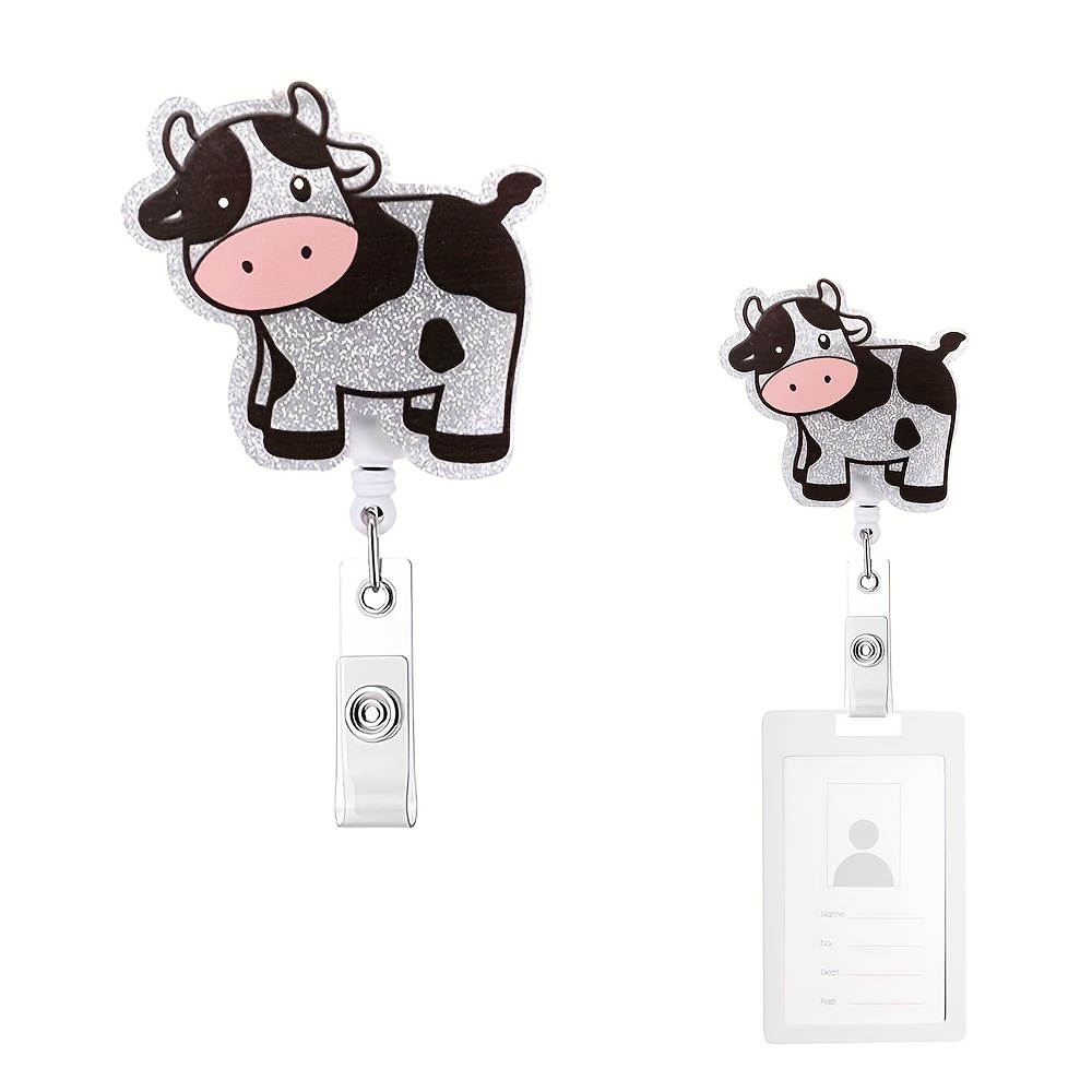 Funny Badge Reel Retractable for Nurses, Cute Cow ID Badge Holder with Alligator Clip for Students, Rn LPN Medical Assistant Work, Nursing Name Tag
