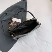 retro rivet decor handbag literary pu leather crossbody bag simple large capacity briefcase bag details 3